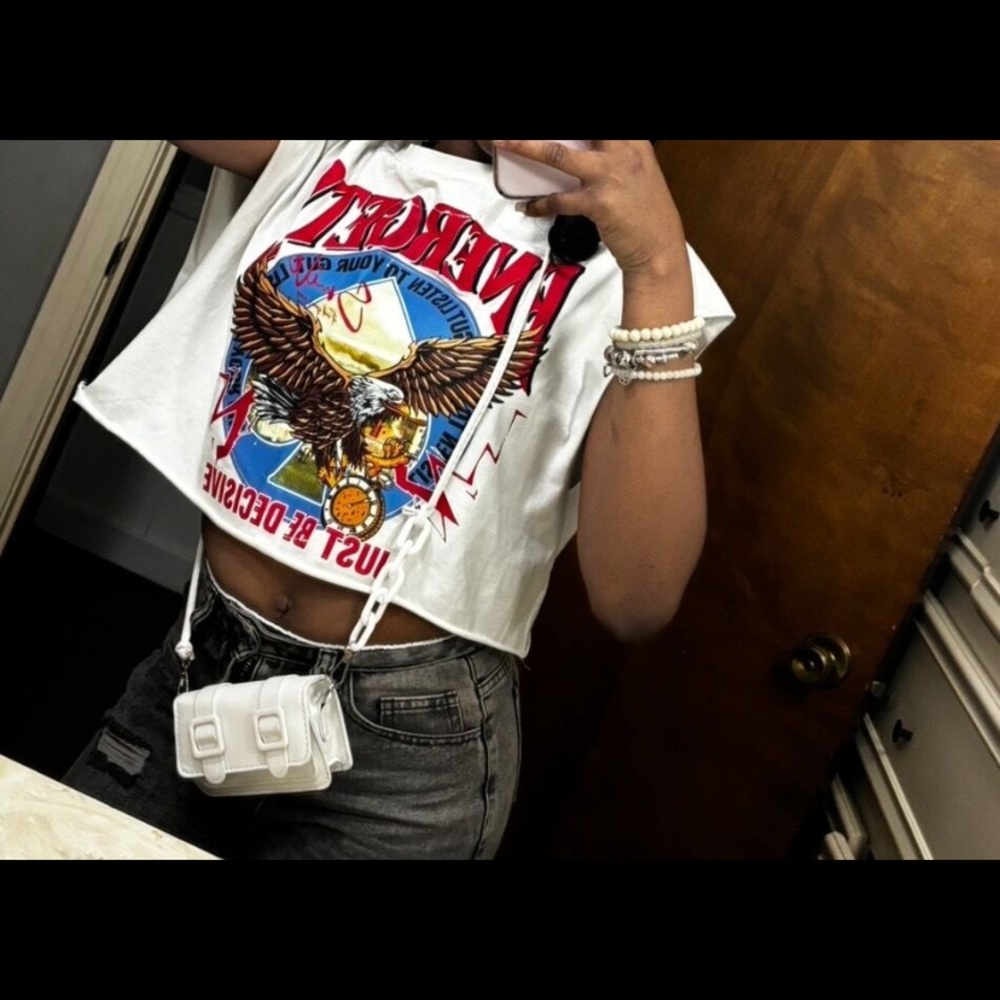White Graphic Crop Top